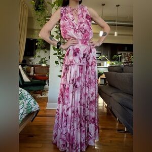 Misa Los Angeles Pink and White Floral Maxi Dress XS